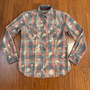 Affliction Womens Small Red Plaid Casual Button Down Shirt Silver Buttons